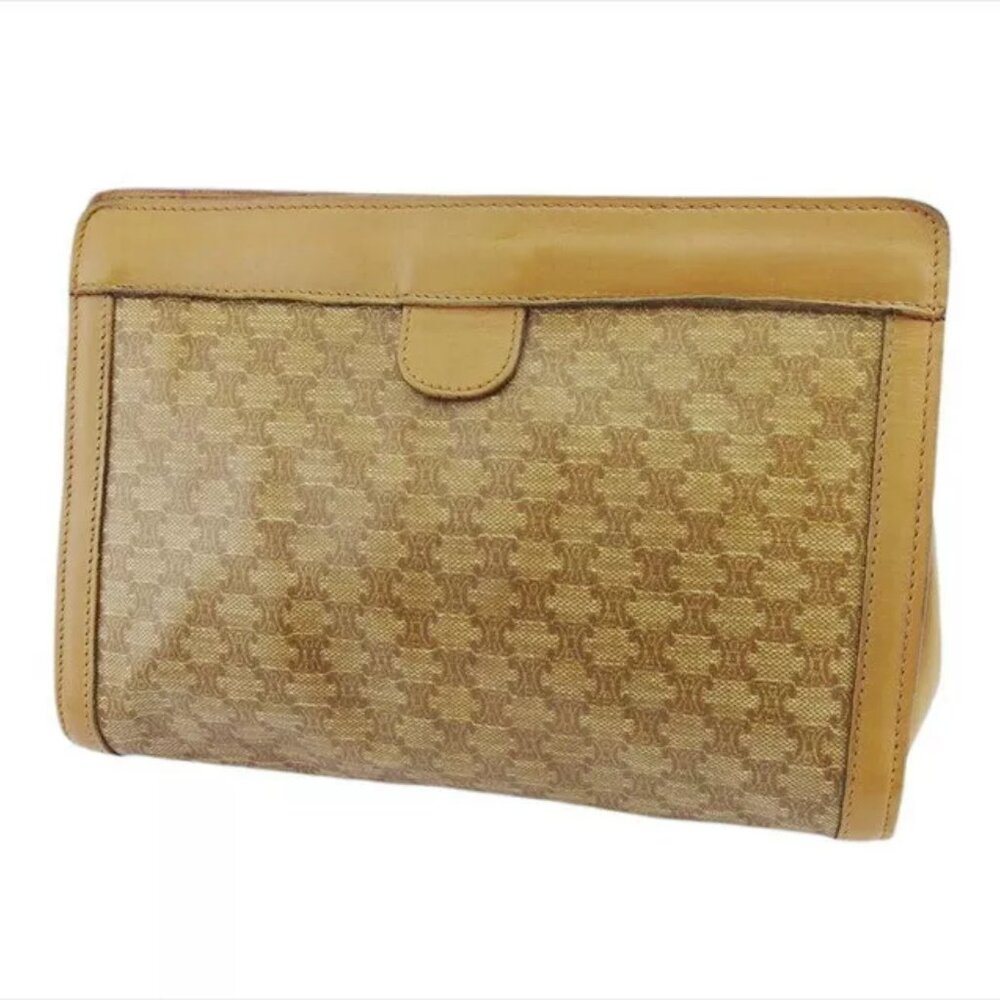 Celine Clutch Bag x Beige PVC x Leather Authentic